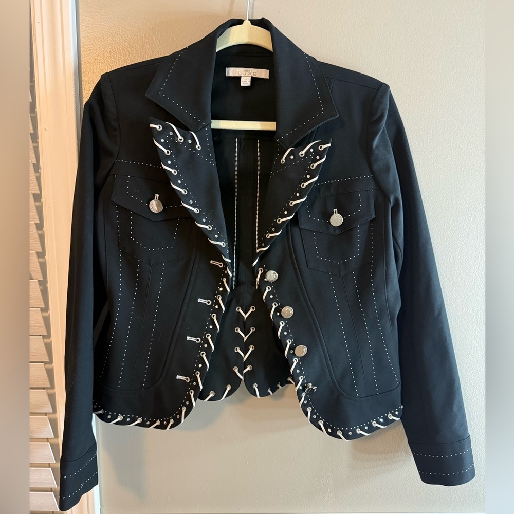 Cache LUXE Black and White Jacket with Embellished Detail